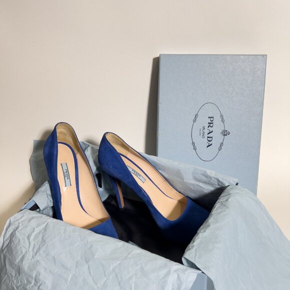 Prada High Heels Shoes Blue Suede Platform Pumps Stilettos Round Toe EU 41 US 11 - Picture 12 of 12